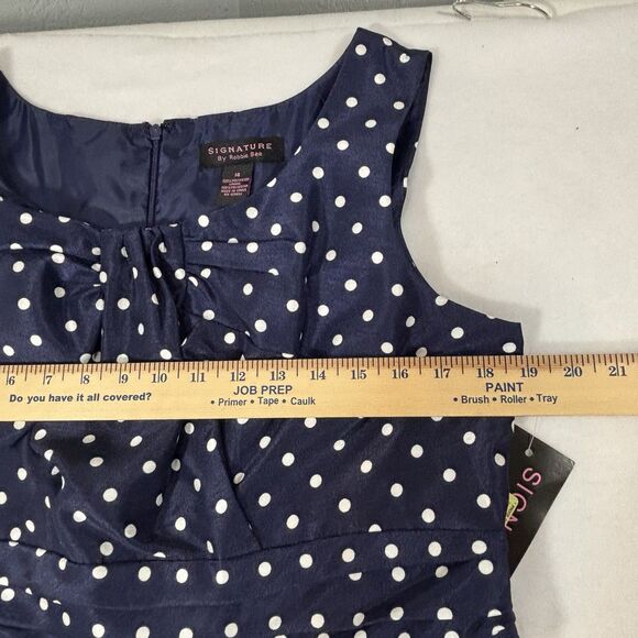 Signature By Robbie Bee Blue Polka Dot Dress Sleeveless Cinched Waist - Picture 7 of 13